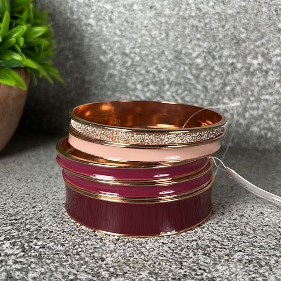 NWT Charming Charlie Rose Gold Bangle Bracelet Set Boho Hippie Fashion Jewelry - Picture 2 of 4